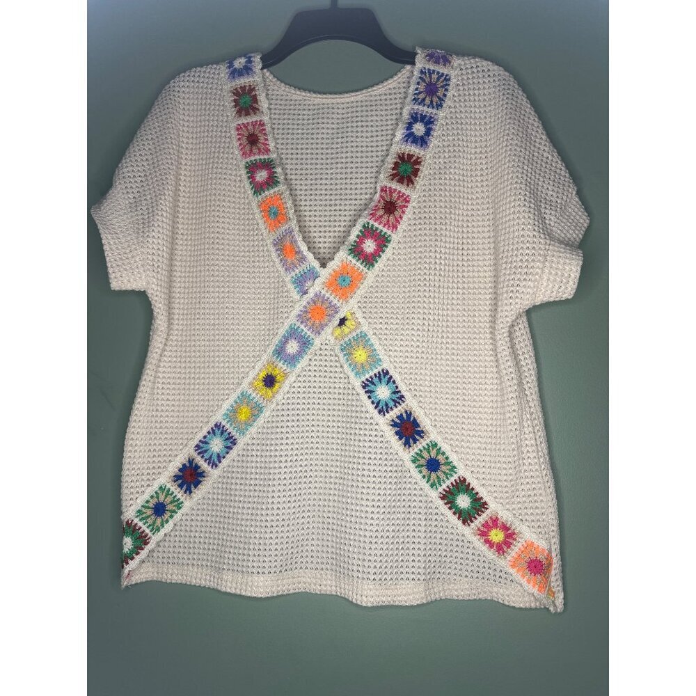 Womens Medium Handmade Crochet Top Bohemian Hippie Vintage Festival Knit Y2K VTG